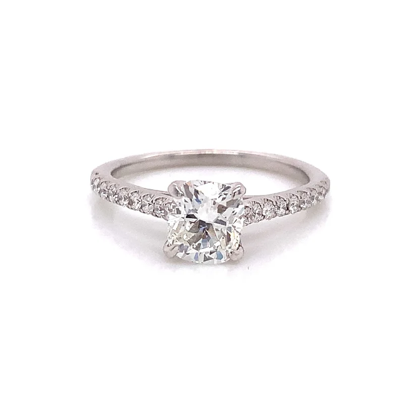 micro-pave ladies engagement rings-Cushion Cut Diamond Engagement Ring