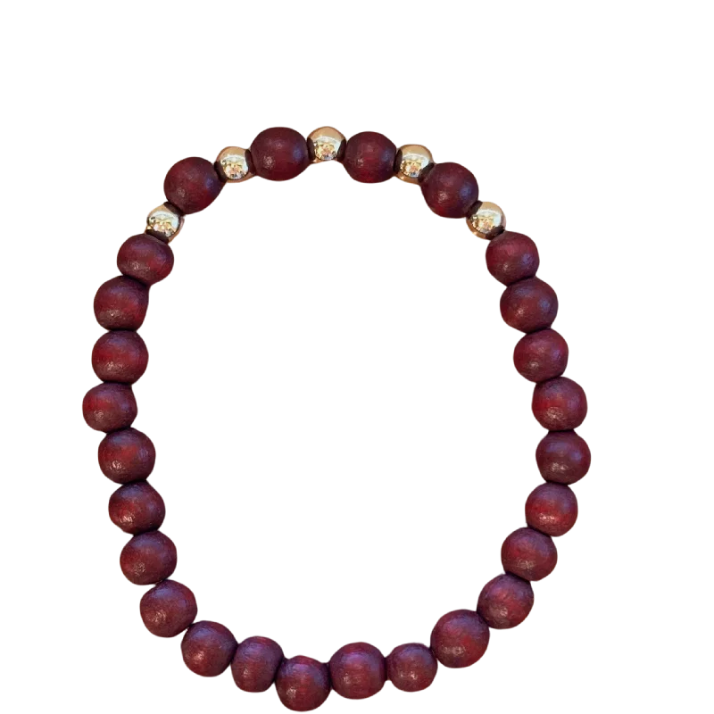 freshwater pearl ladies bracelets & bangles-Kenley 14kt Gold Filled Burgundy Red Wood 6mm Bracelet