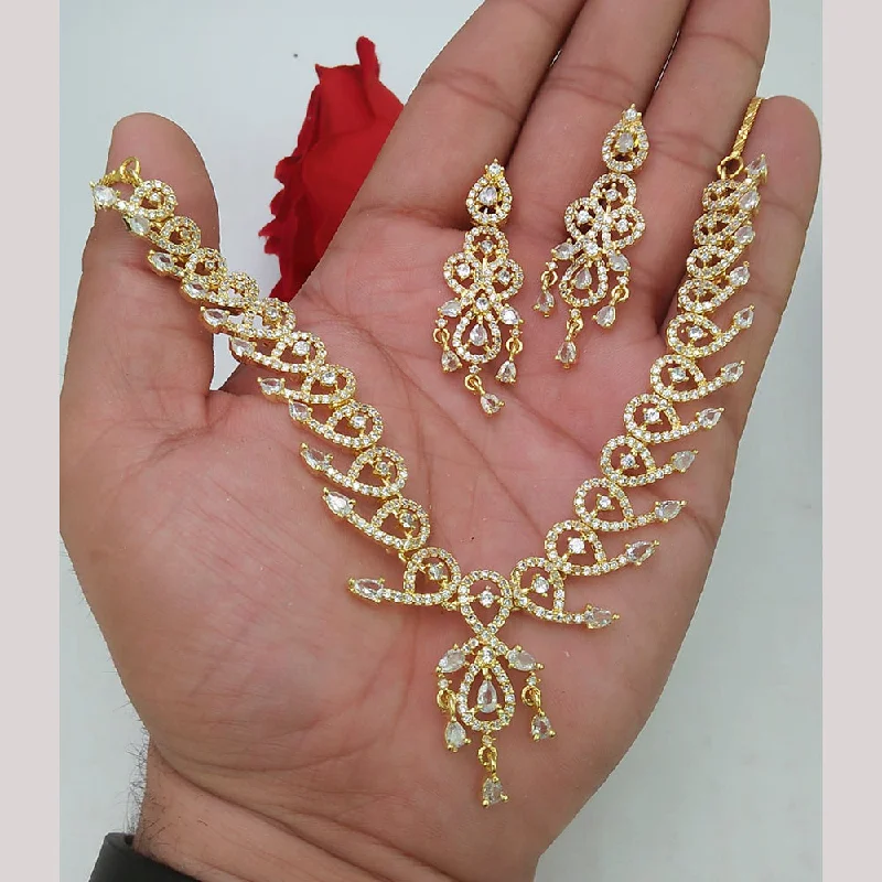 elegant wedding ladies necklace-Manisha Jewellery Gold Plated AD Stone Necklace Set