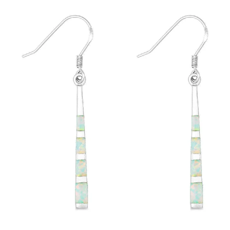 stud ladies earrings-Sterling Silver White Inlay Opal Dangling Earrings