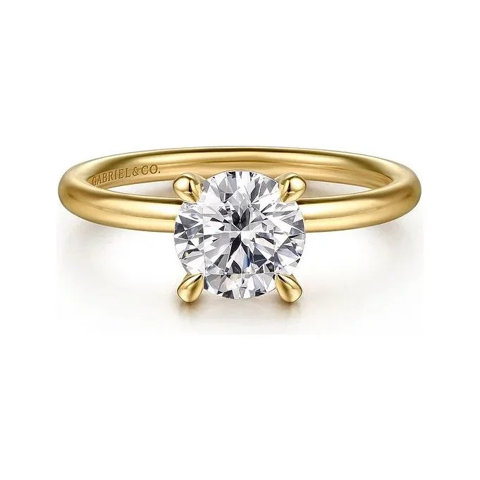 vintage-inspired ladies engagement rings-Gabriel "Tiana" 14K Yellow Gold Round Solitaire Engagement Ring