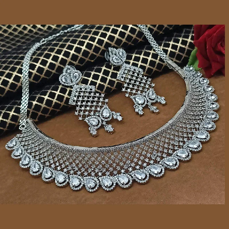 vintage ladies necklace-Manisha Jewellery Silver Plated AD Stone Necklace Set