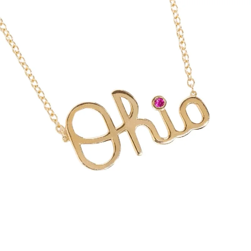 adjustable chain ladies necklace-OSU Script Ohio Necklace with Ruby Accent