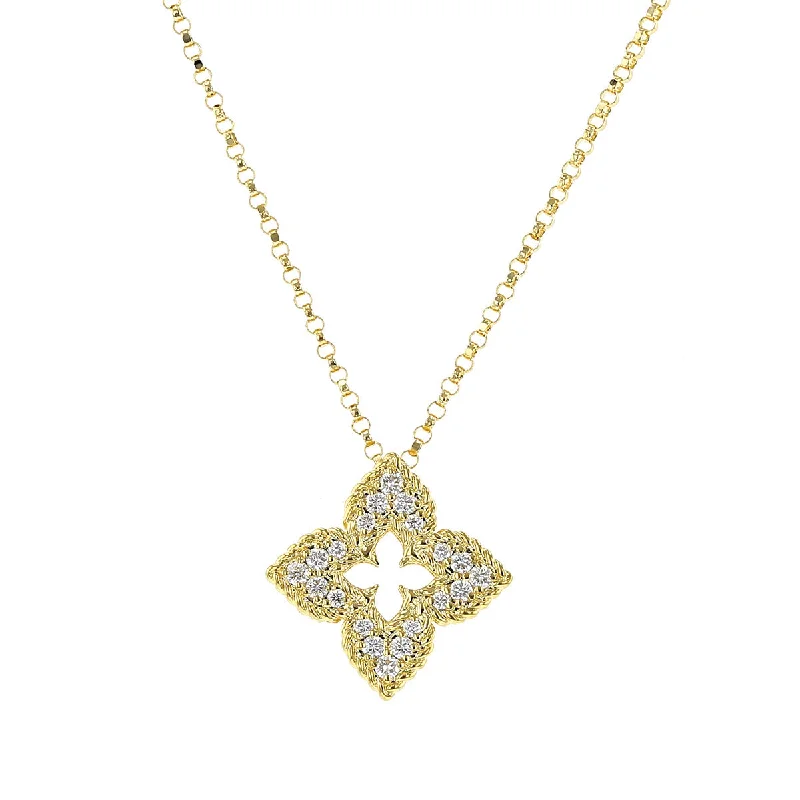 double-layer ladies necklace-18K Yellow Gold Venetian Princess Pave Flower Necklace