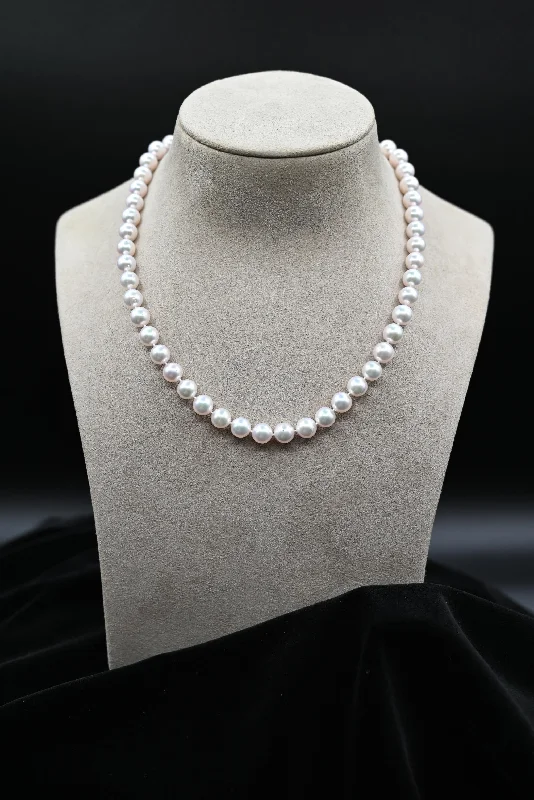 minimalist ladies necklace-White Cultured Pearl Necklace