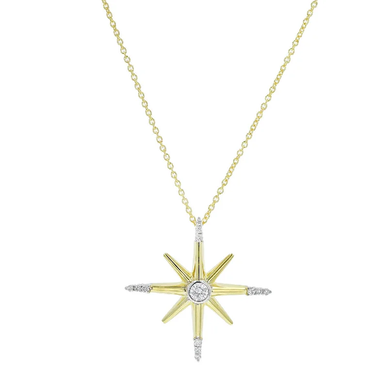 adjustable chain ladies necklace-18K Gold Diamond Northern Star Pendant Necklace