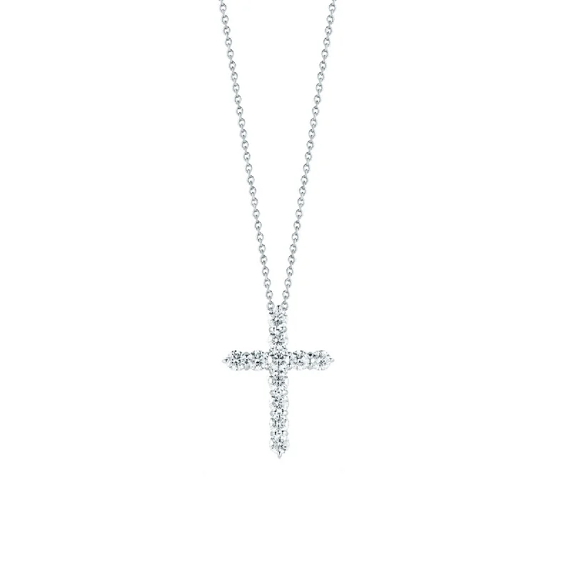 astrology sign ladies necklace-18K White Gold Tiny Treasures Large Diamond Cross Necklace