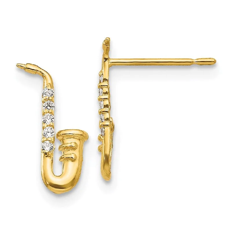 three-layer chain ladies earrings-Madi K Kid's 14k  CZ Saxophone Post Earrings