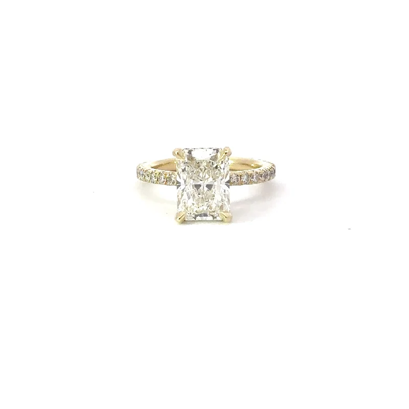 pave setting ladies engagement rings-2.42 Carat Lab Created Radiant Engagement Ring with Signature Setting