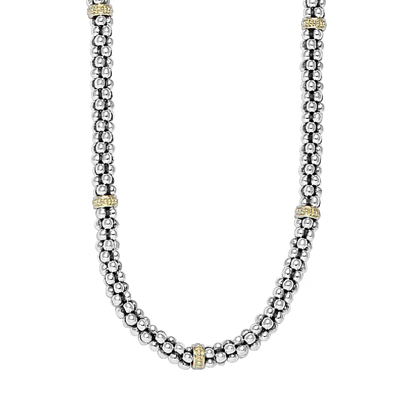 sapphire ladies necklace-Gold Station Caviar Beaded Necklace 5mm