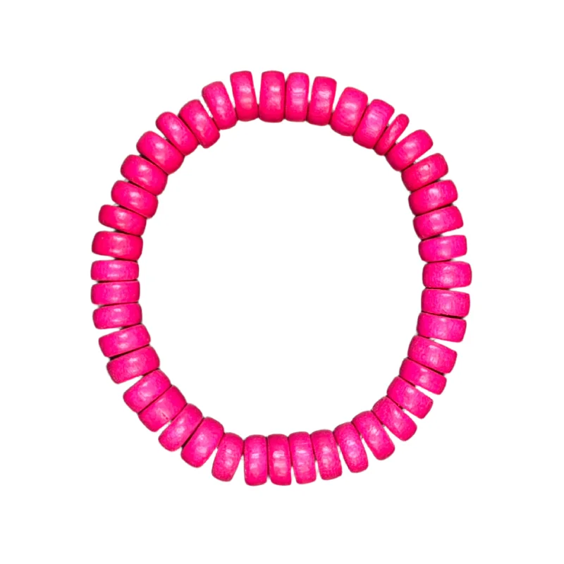 delicate pearl ladies bracelets & bangles-Bright Pink Wood Rondelle 8mm Bracelet