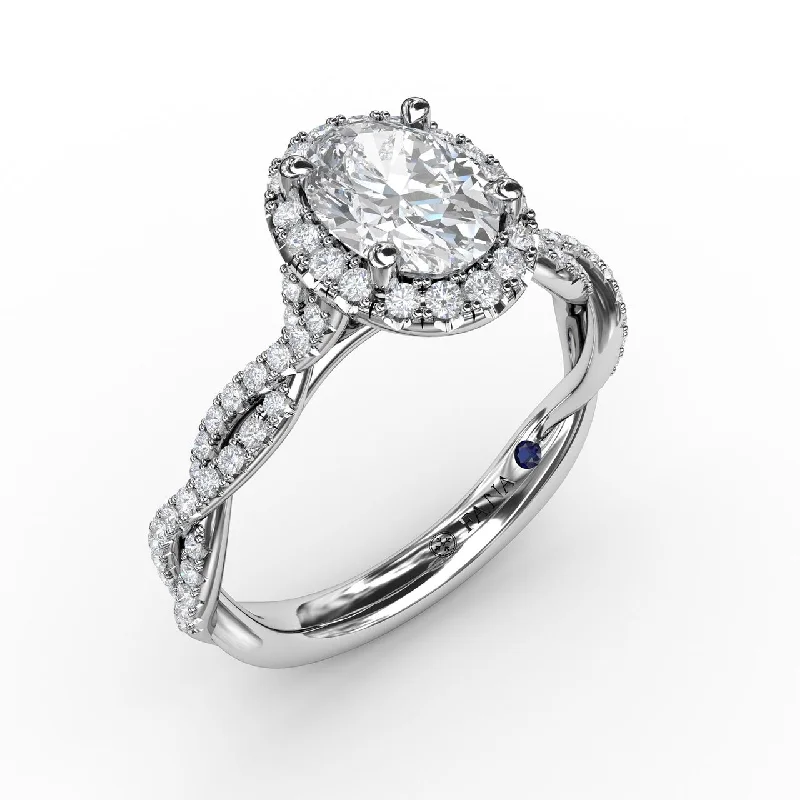 sapphire and diamond ladies engagement rings-Fana 14K White Gold and Diamond Oval Halo Engagement Ring with Twist Band