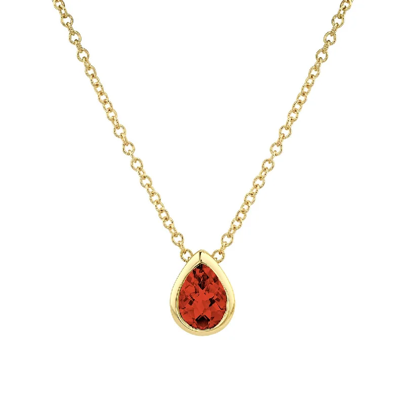 double-layer ladies necklace-14K Yellow Gold Checkerboard Cut Garnet Pendant Necklace