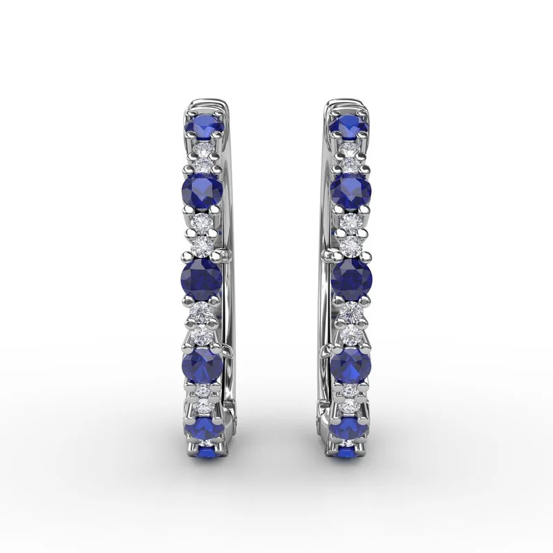 infinity symbol ladies earrings-Precious Sapphire and Diamond Hoop Earrings ER1743S