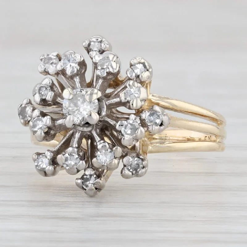 marquise-cut ladies engagement rings-Vintage 0.30ctw Diamond Cluster Spray Engagement Ring 14k Gold Size 7.25