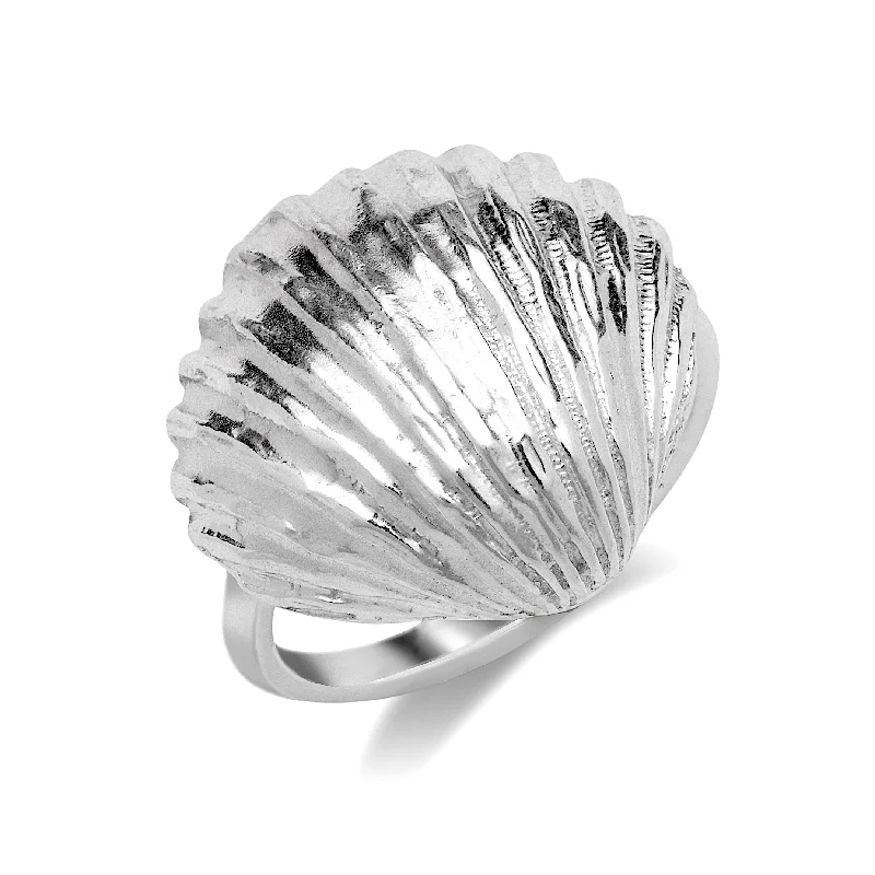 zodiac sign ladies ring-Scallop Sea Shell .925 Sterling Silver Ring