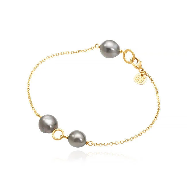 gothic-style ladies bracelets & bangles-Piccolo 18K Gold Bracelet w. Grey Pearls