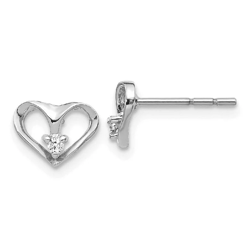 everyday wear ladies earrings-14k White Gold AA Diamond Heart Post Earrings