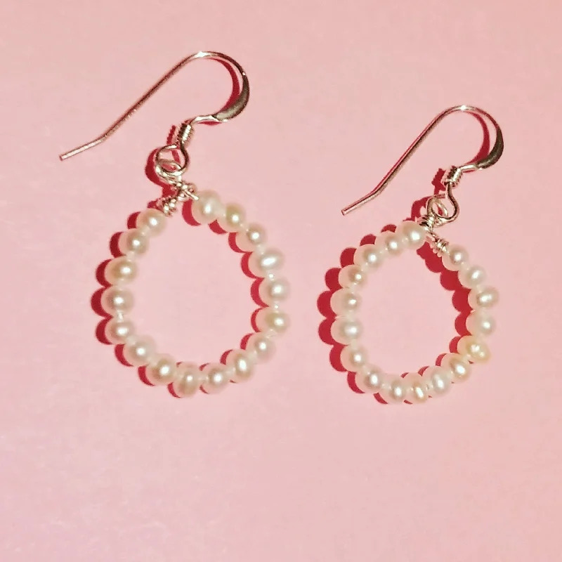 geometric shape ladies earrings-Pearl Hoop Earrings