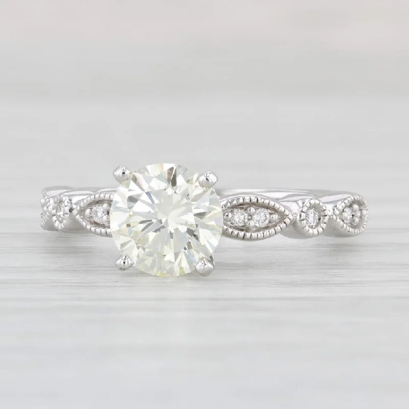 three-stone ladies engagement rings-1.25ctw VS1 Round Diamond Engagement Ring 14k White Gold Size 5.25 GIA