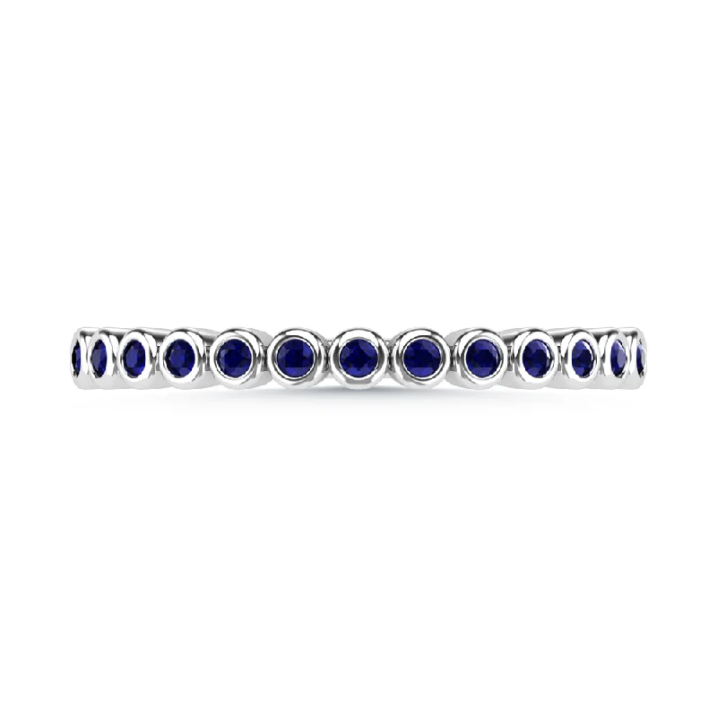 silver ladies ring-14K White Gold Blue Sapphire 1/10 Ct.Tw. Stackable Band