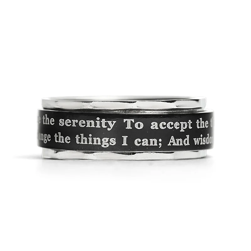 platinum ladies ring-Highly Polished Stainless steel Serenity Prayer Spinner Center Ring / SRJ1008