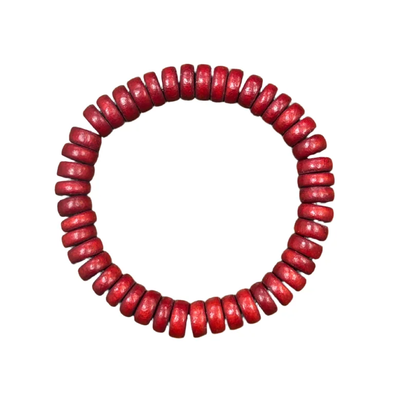 everyday wear ladies bracelets & bangles-Barn Red Wood Rondelle Bracelet