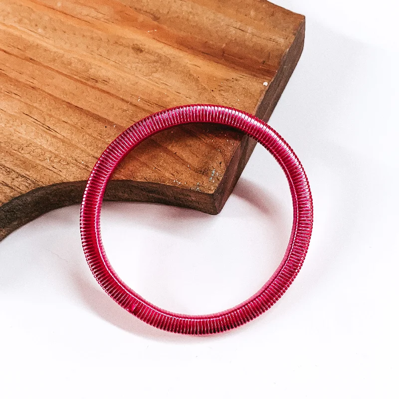 bold chunky ladies bracelets & bangles-Strectchy Herringbone Bracelet in Metallic Hot Pink