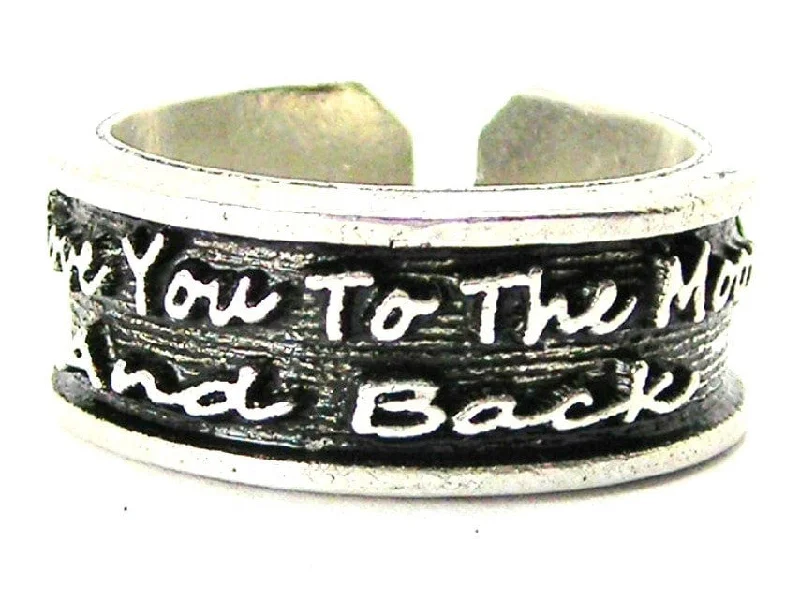 thick band ladies ring-I Love You To The Moon And Back Sterling Silver Plated Unisex Cuff Ring