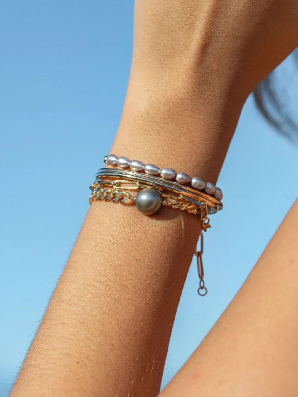 everyday wear ladies bracelets & bangles-Gray Pearl Bracelet with Adjustable Gold Chain - Keilani