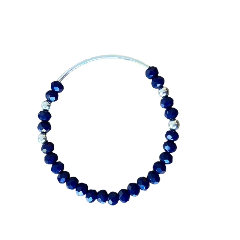 push-lock ladies bracelets & bangles-Wren Cool Navy Faceted Sterling Silver 6mm Bracelet