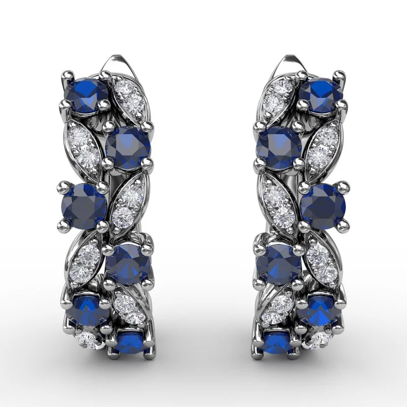 drop ladies earrings-Clustered Sapphire and Diamond Earrings ER1736S