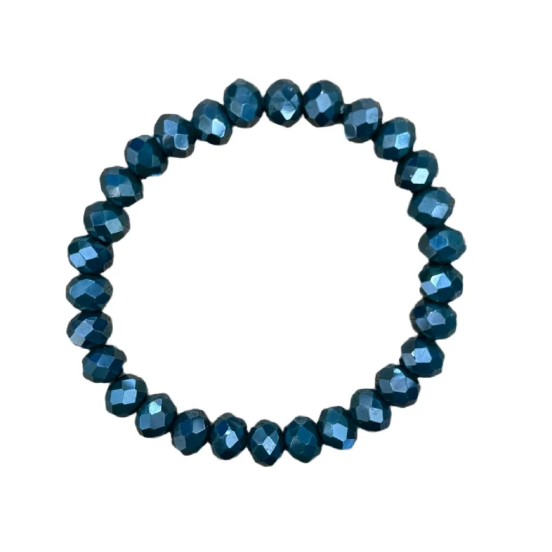 emerald ladies bracelets & bangles-Metallic Dark Blue Grey Faceted Rondelle 8mm Bracelet