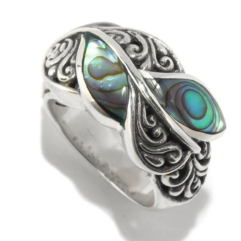 luxury ladies ring-Cascada Leaf Ring- Paua