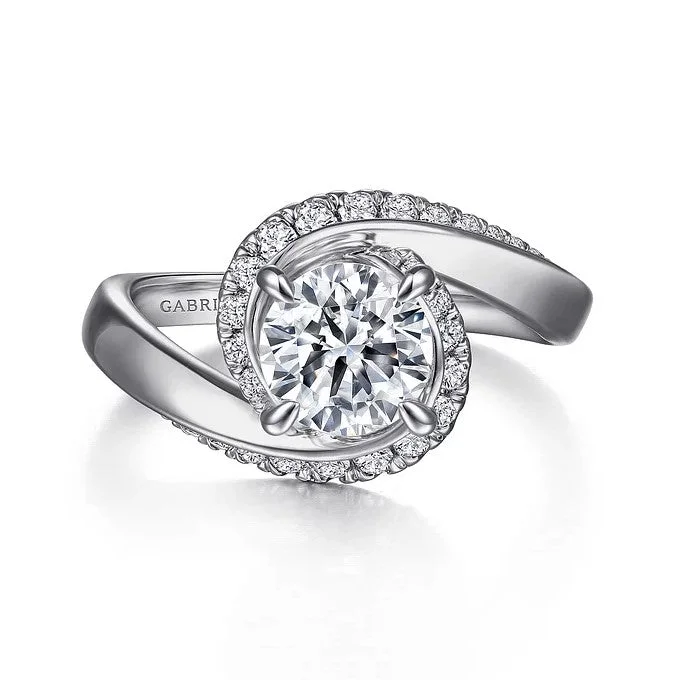 platinum ladies engagement rings-Gabriel "Zabana" 14K White Gold Diamond Bypass Engagement Ring