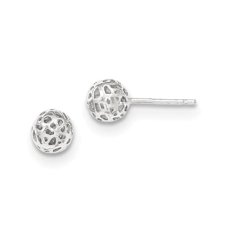 butterfly design ladies earrings-14K White Gold Fancy Ball Post Earrings