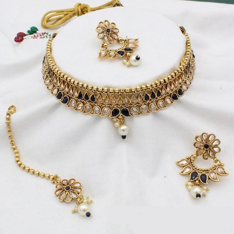 religious cross ladies necklace-Manisha Jewellery Gold Plated Crystal Stone Choker Necklace Set