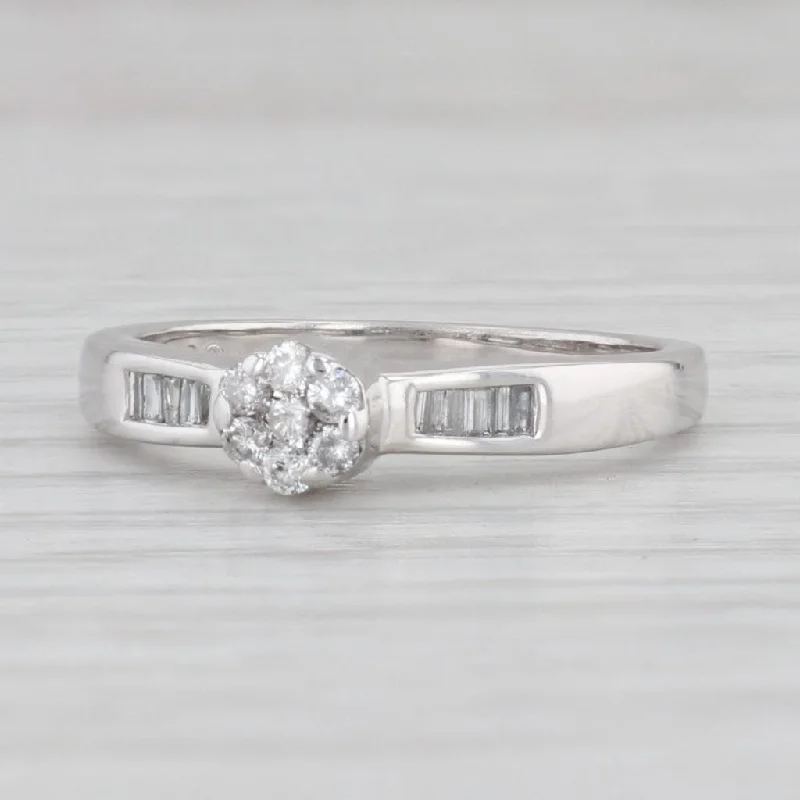 tapered baguette ladies engagement rings-0.24ctw Round Diamond Engagement Ring 10k White Gold Size 7