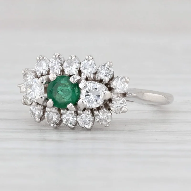 birthstone ladies engagement rings-0.74ctw Emerald Diamond Halo Ring 18k White Gold Size 4 Engagement