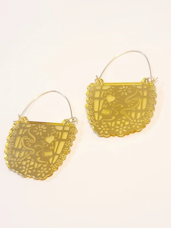 bohemian-style ladies earrings-Papel Picado Oro Hoop Earrings