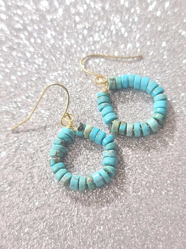 adjustable clip-on ladies earrings-Turquoise Rondel Hoop Earrings