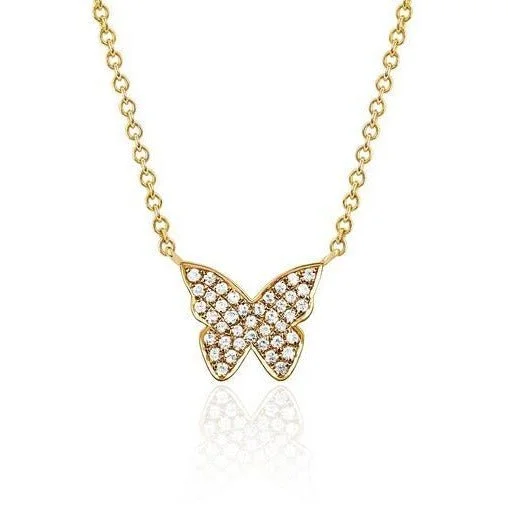 fine gold ladies necklace-Pave Butterfly Necklace