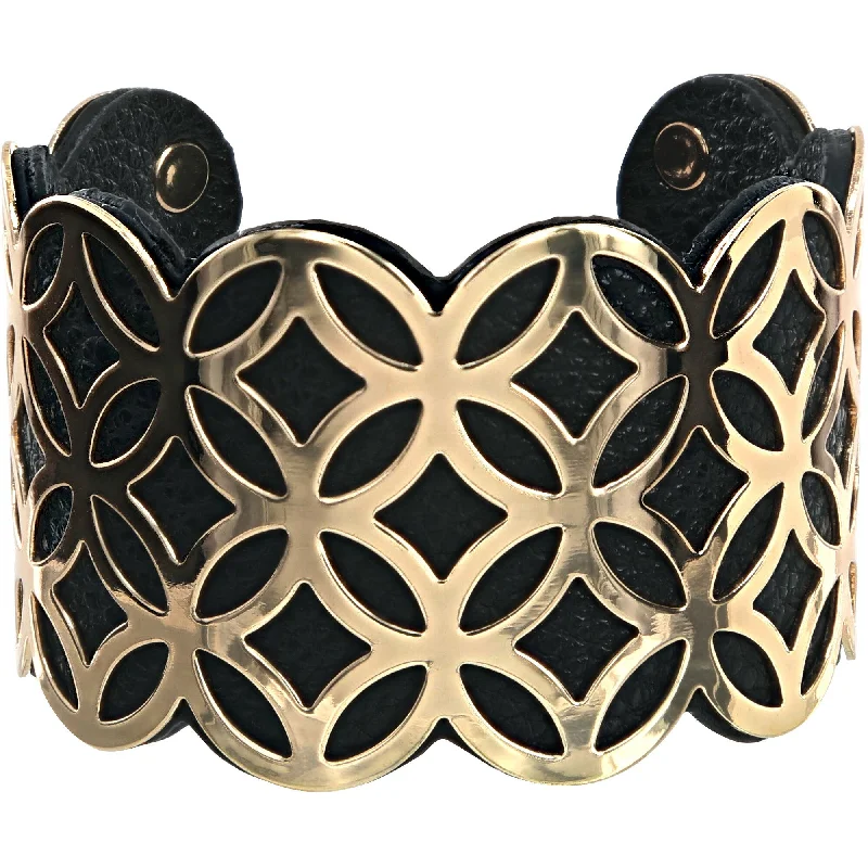 retro charm ladies bracelets & bangles-Gold & Black 1.75" Geometric Cuff Bracelet