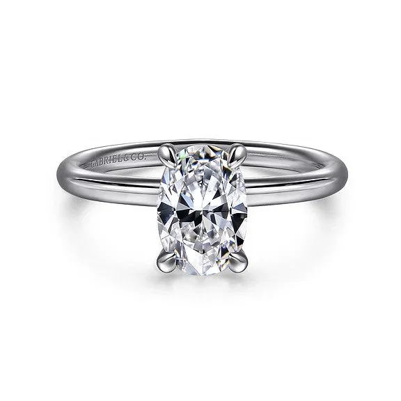 tapered baguette ladies engagement rings-Tiana - 14K White Gold Oval Solitaire Diamond Engagement Ring (Setting Only)