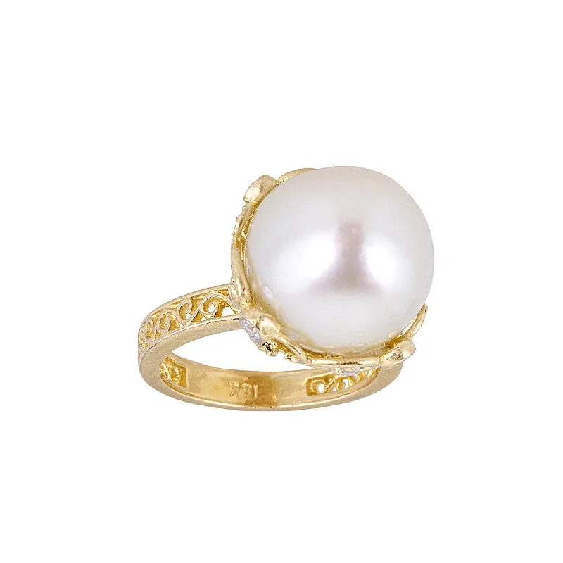 handmade ladies ring-South Sea Pearl & Diamond Nest Ring