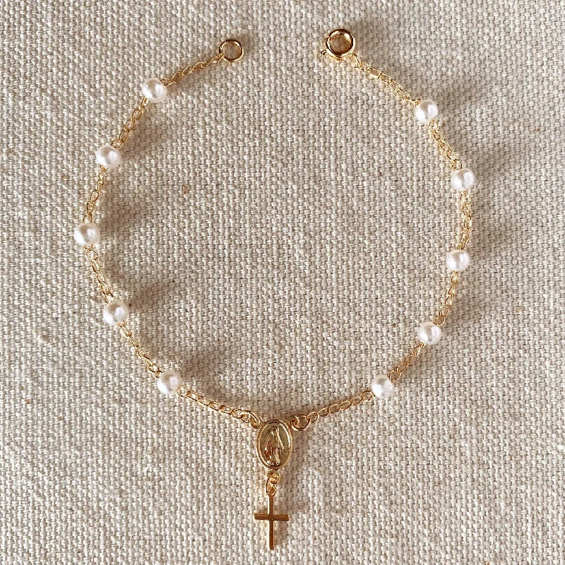 casual chic ladies bracelets & bangles-Marjorie Gold Filled Pearl Rosary Bracelet