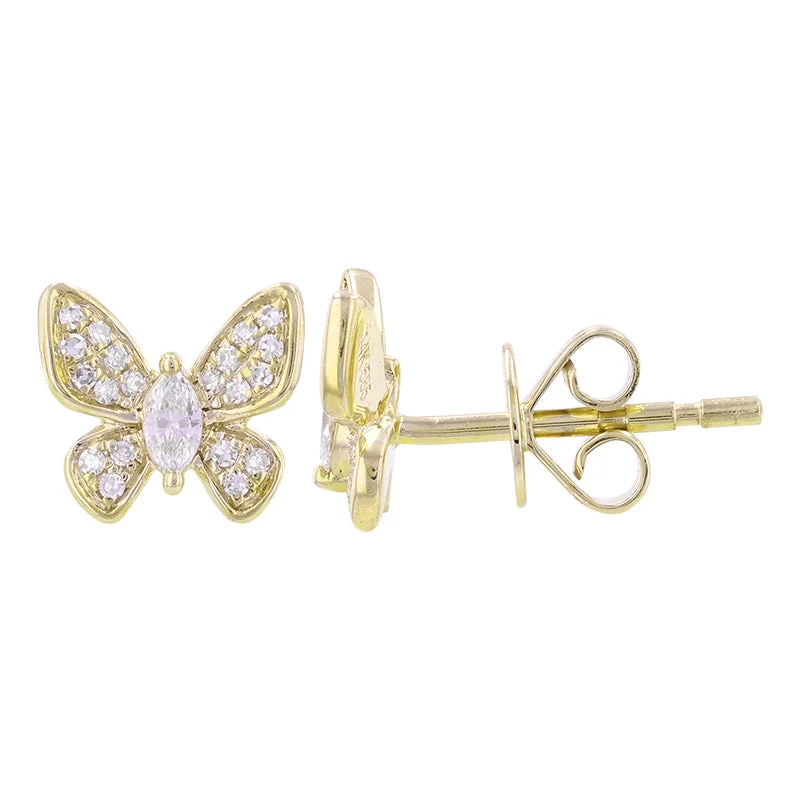 casual chic ladies earrings-FIONA DIAMOND + GOLD BUTTERFLY STUD EARRINGS