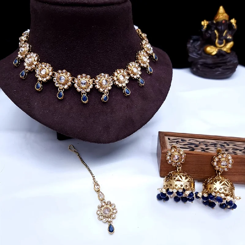 silver ladies necklace-JCM Mehndi  Plated Monalisa And Beads Necklace Set