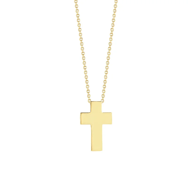 rose quartz charm ladies necklace-18K Yellow Gold High Polished Cross Necklace