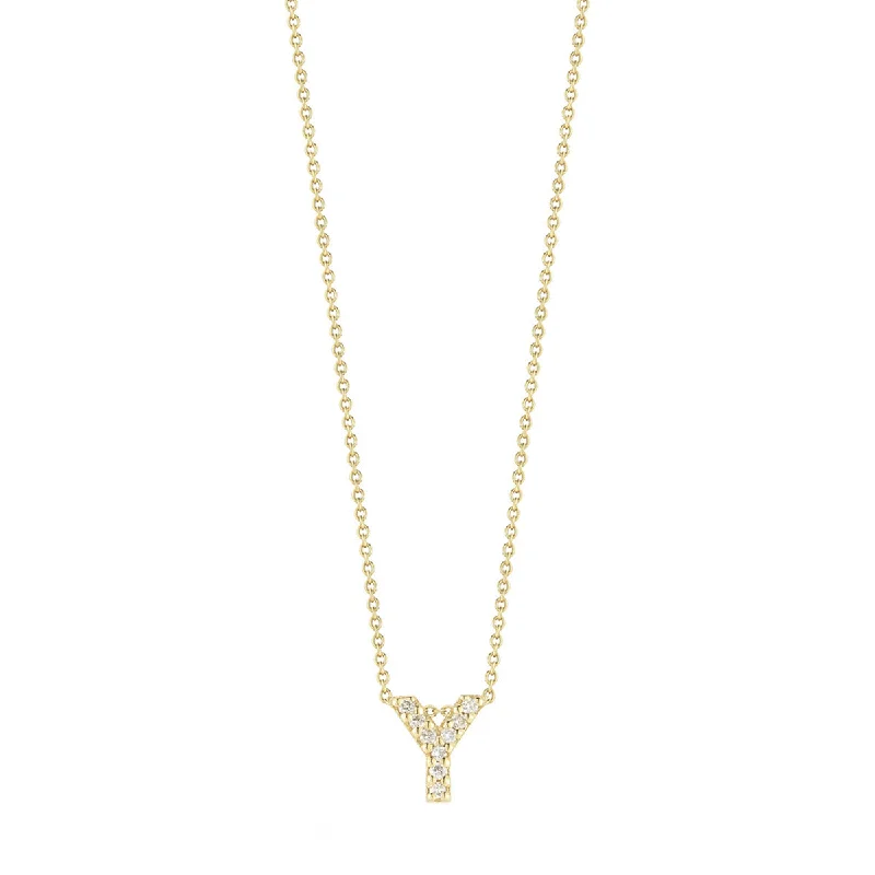 vintage floral ladies necklace-18K Yellow Gold Diamond Love Letter Y Necklace